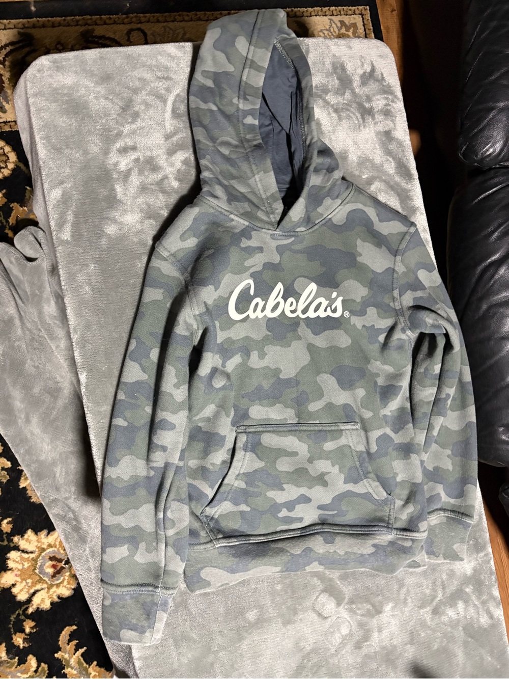 Cabela’s Youth Small S/P Gray Blue Camo Pullover Hoodie Unisex Kids Sweatshirt